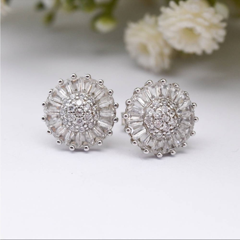 Flower Cluster Stud Sparkly Statement Earrings - image 1